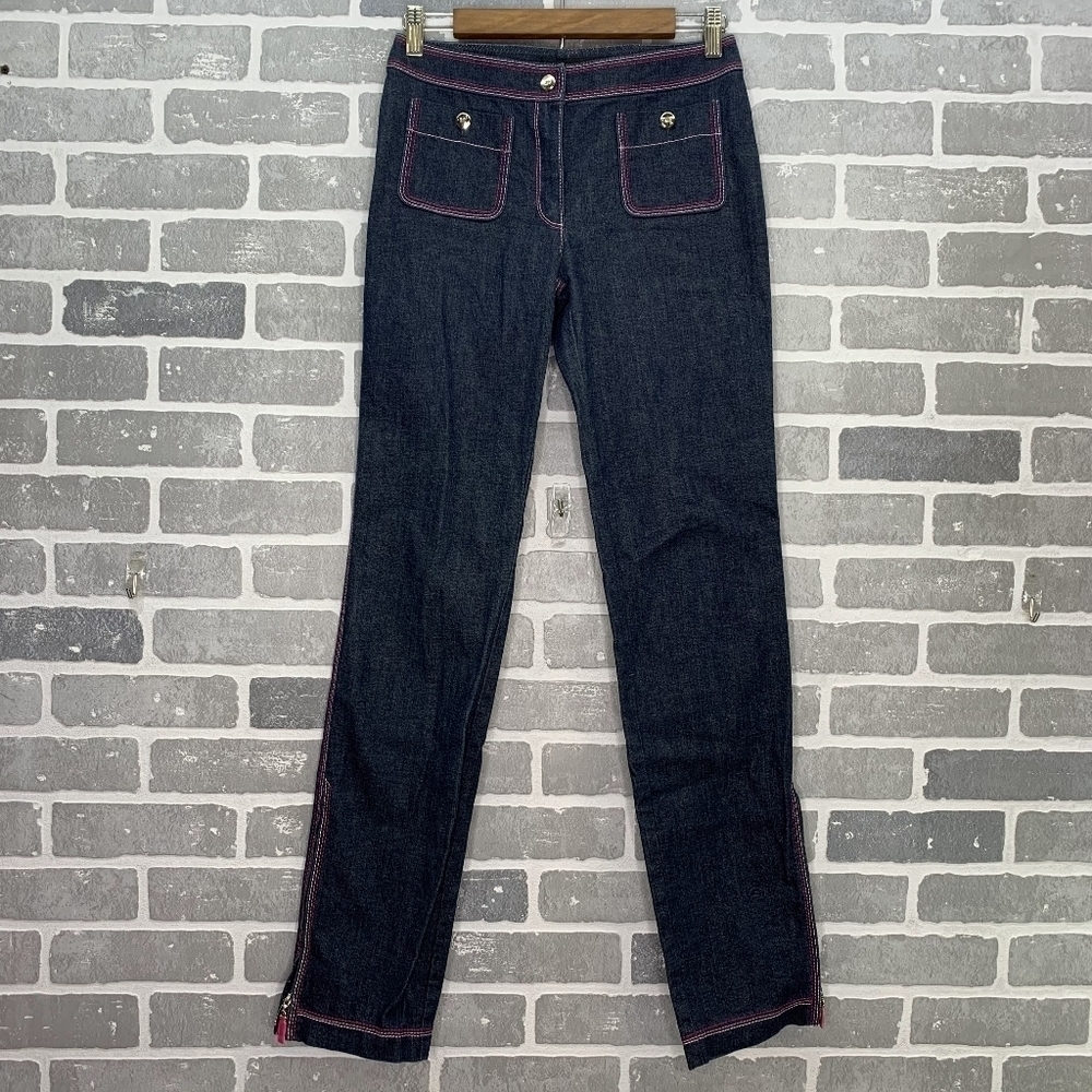 Escada Vintage Y2K Medium Wash Pink Stitch Zippered Ankle Jeans Size 36 Size S